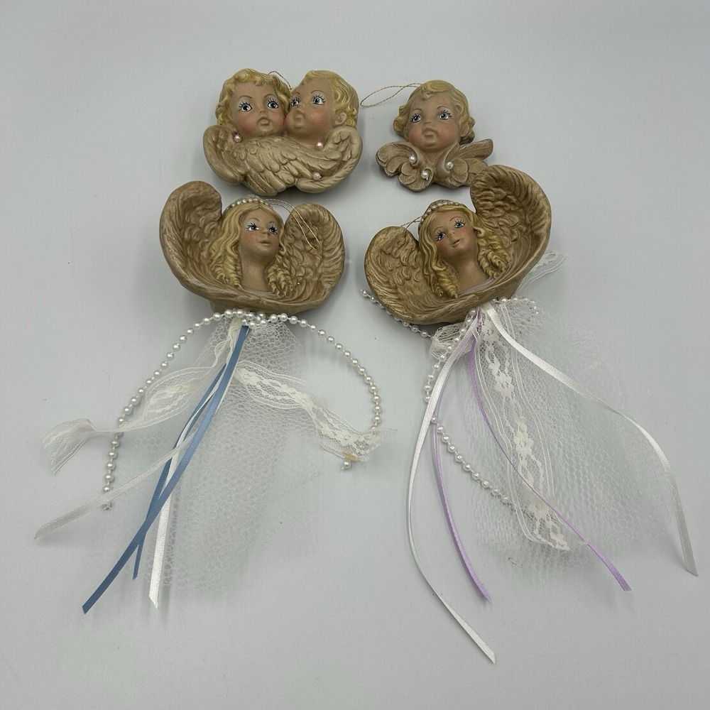 Ornament Angel Bisque Ceramic Hand Painted Porcelain Vintage‎